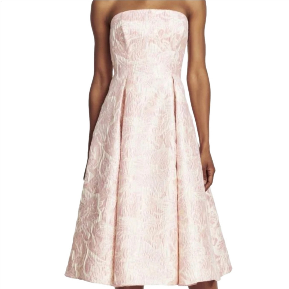 Adrianna Papell Strapless Jaquard Pink Midi Tea Length Gown Size 12